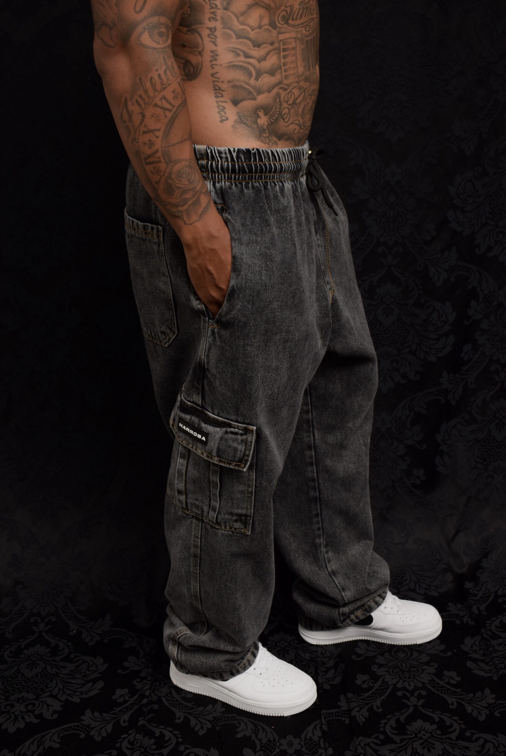 CALÇA JEANS CARGO ESTONADA BLACK